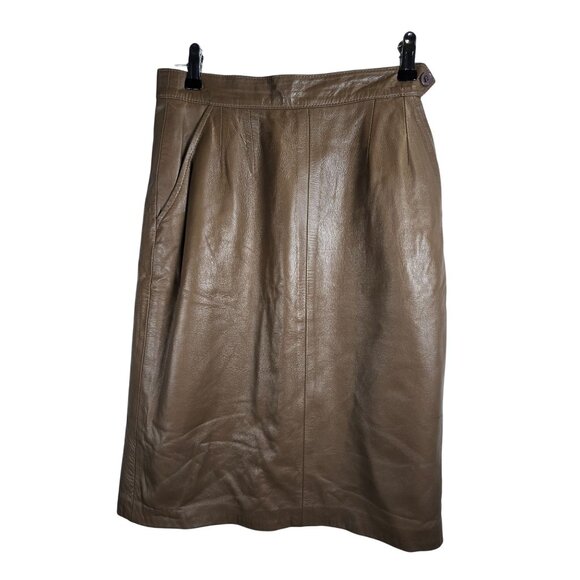 Vintage 90's Siena New York Mocha Brown Butter Soft Leather Pencil Skirt, Sz 10 - Picture 1 of 7